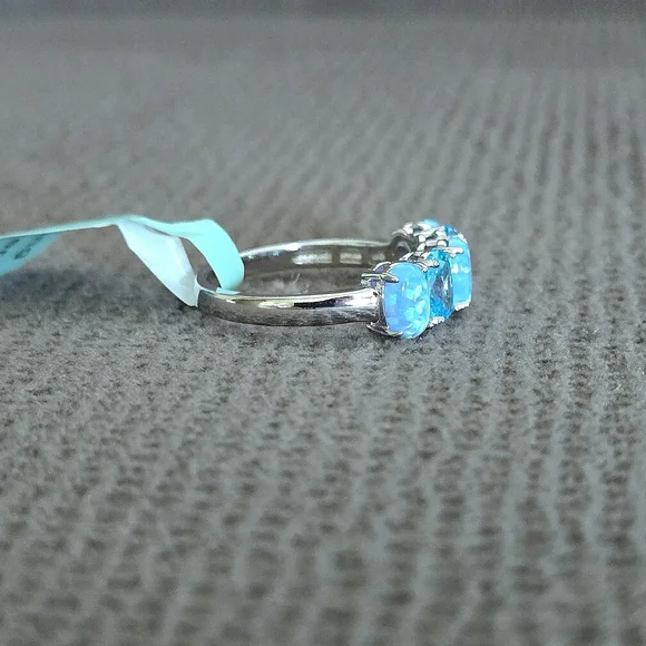 Cote d'Argent Blue🩵 Topaz And Lab🧪 Created Blue🩵 Fire🔥 Opal Heart Ring💍 - Picture 4 of 16